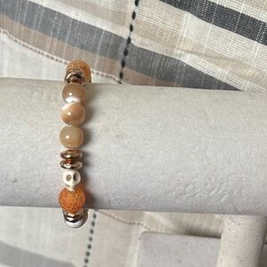 Chic Tan and Silver Beaded Bracelet